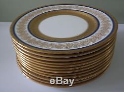 Set of 12 Wedgwood Dinner Plates Cobalt & Gold Rims Circa 1902 -1920