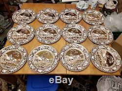 Set of 12 Wedgwood Fallow Deer Brown copper/gold Lustre 10 Dinner plates