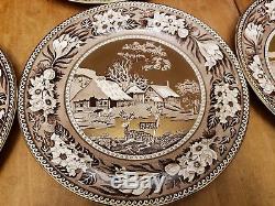 Set of 12 Wedgwood Fallow Deer Brown copper/gold Lustre 10 Dinner plates