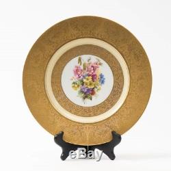 Set of 3 Royal Bavarian Hutschenreuther Gold Encrusted Flower Dinner Plates 11D