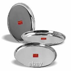 Set of 3 Stainless Steel Heavy Gauge Dinner Plates Dinnerware & Serveware