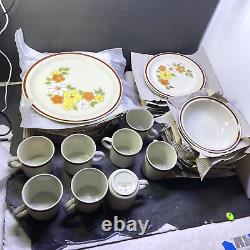 Set of 32-Vtg Flower Garden Hand Painted Stoneware Dinner Plates Interpur Japan