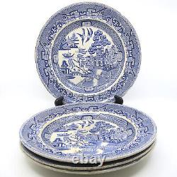 Set of 4 19c Staffordshire BLUE WILLOW Dinner Plates Wileman Foley John Meir