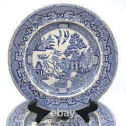 Set of 4 19c Staffordshire BLUE WILLOW Dinner Plates Wileman Foley John Meir