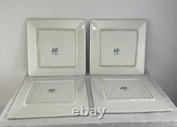 Set of 4 American Atelier Bianca Leaf Square Dinner Plates Raised Design 11 Sq