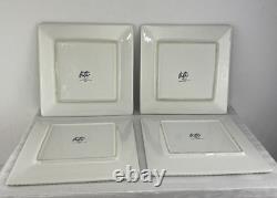 Set of 4 American Atelier Bianca Leaf Square Dinner Plates Raised Design 11 Sq