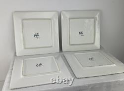 Set of 4 American Atelier Bianca Leaf Square Dinner Plates Raised Design 11 Sq