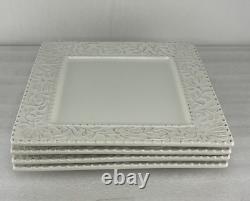 Set of 4 American Atelier Bianca Leaf Square Dinner Plates Raised Design 11 Sq