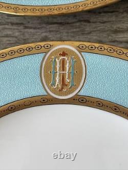 Set of 4 Gorgeous Minton Dinner Plates? Turquoise, Gold Border Hand Painted