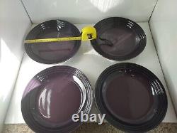 Set of 4 LE CREUSET Cassis-Aubergine Stoneware 10 DINNER PLATE / BOWL purple