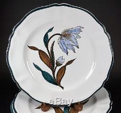 Set of 4 Large Flower Green Trim Dinner Plates Grazia Deruta Italian Pottery