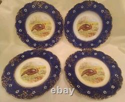 Set of 4 Wheeling Pottery La Belle China Flow Blue Turkey Plates c. 1890s-1910s