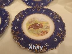 Set of 4 Wheeling Pottery La Belle China Flow Blue Turkey Plates c. 1890s-1910s