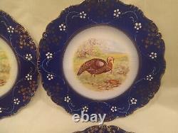 Set of 4 Wheeling Pottery La Belle China Flow Blue Turkey Plates c. 1890s-1910s