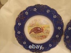 Set of 4 Wheeling Pottery La Belle China Flow Blue Turkey Plates c. 1890s-1910s