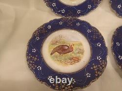 Set of 4 Wheeling Pottery La Belle China Flow Blue Turkey Plates c. 1890s-1910s