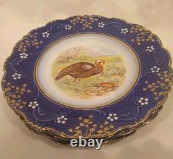 Set of 4 Wheeling Pottery La Belle China Flow Blue Turkey Plates c. 1890s-1910s