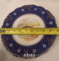 Set of 4 Wheeling Pottery La Belle China Flow Blue Turkey Plates c. 1890s-1910s