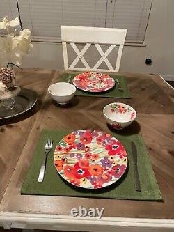 Set of 4 plates & 8 bowls Anthropologie Verdant Acres Poppy Floral