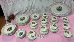 (Set of 49 PCS)-FRENCH SAXON CHINAUNION MADE U. S. A. 22 KT GOLD China Dinner Set