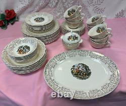 (Set of 49 PCS)-FRENCH SAXON CHINAUNION MADE U. S. A. 22 KT GOLD China Dinner Set