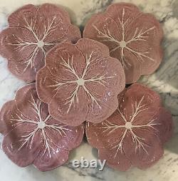 Set of 5 Bordallo Pinheiro 10.5 Majolica Pink Cabbage Leaf Dinner Plates
