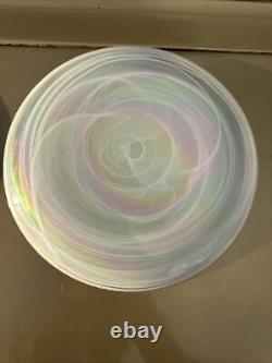 Set of 6 ARTISTIC ACENTS 11 GLASS IRIDESCENT DINNER PLATES WHITE PEARL SWIRL
