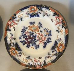 Set of 6 Antique Ironstone Imari Porcelain Floral Decorated 10 Dinner Plates