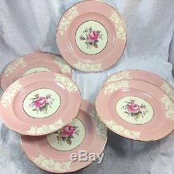 Set of 6 Copeland Spode Pink White Maritime Rose 10.75 Dinner Plates Lot Rare