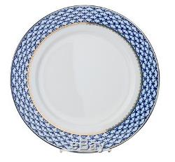 Set of 6 Dinner Plates 10.5 Lomonosov Pattern, Russian Cobalt Blue Net, 24K