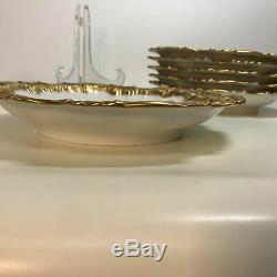 Set of 6 Fine Limoges Rococo Gilt Gold Rim Soup Dinner Plates