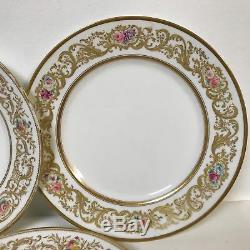 Set of 6 G. Ahrenfeldt Limoges porcelain Dinner Plates With Gold Flower Hand Paint
