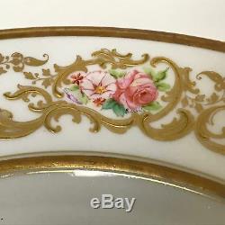 Set of 6 G. Ahrenfeldt Limoges porcelain Dinner Plates With Gold Flower Hand Paint