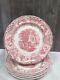Set Of 6 Pink Red Staffordshire Transferware Abbey 1790 Dinner Plates 10.5