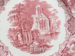 Set of 6 Pink Red Staffordshire Transferware Abbey 1790 Dinner Plates 10.5