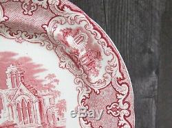 Set of 6 Pink Red Staffordshire Transferware Abbey 1790 Dinner Plates 10.5