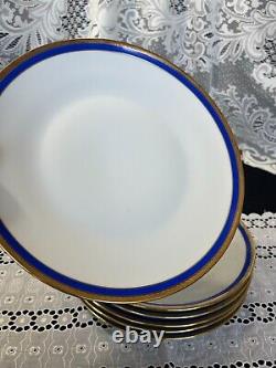 Set of 6 Richard Ginori Italy Palermo Blue Gold Trim Dinner Plates 10 3/8