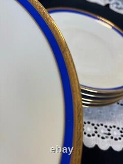 Set of 6 Richard Ginori Italy Palermo Blue Gold Trim Dinner Plates 10 3/8