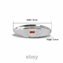 Set of 6 Stainless Steel Heavy Gauge Shallow Dinner Plates 31 cm Diameter