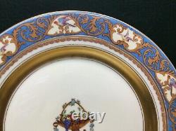Set of 6 Vintage Black Knight Dinner Plates 10-3/4 in Diameter Blue with Gold