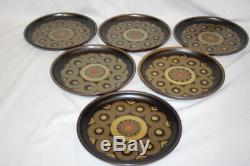 Set of 6 Vintage Denby Langley SAMARKAND BROWN Circles 10 Dinner Plates England