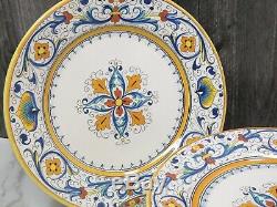 Set of 6 Vintage Grazia Deruta Italy Dinner Plates 9 5/8 Blue Yellow Majolica