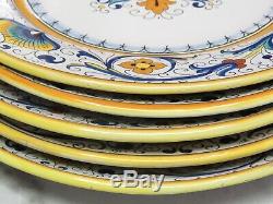 Set of 6 Vintage Grazia Deruta Italy Dinner Plates 9 5/8 Blue Yellow Majolica