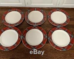 Set of 6 Williams Sonoma Tartan Plaid Xmas Charger 12.50 Large Dinner Plates