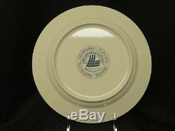 Set of 7 Longaberger Pottery WOVEN TRADITIONS CLASSIC BLUE 10 Dinner Plates USA