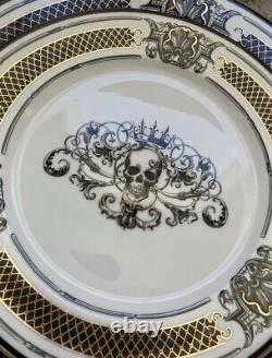 Set of 8-Grace Teaware Halloween Skull King Crown Dinner 10 & 8 Plates NEW