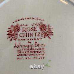 Set of 8 VTG JOHNSON BROTHERS ROSE CHINTZ PINK DINNER PLATES ENGLAND Excellent