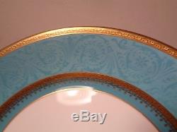 Set of 9 Faberge Limoges Porcelain Gold Incrusted Turquoise Dinner Plates 10.5