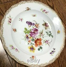 Set of 9 Vintage Meissen Germany Floral Hand Painted Dinner Plates