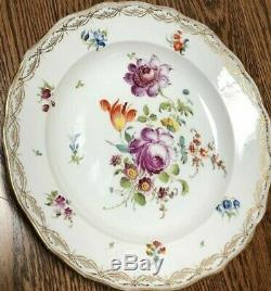 Set of 9 Vintage Meissen Germany Floral Hand Painted Dinner Plates